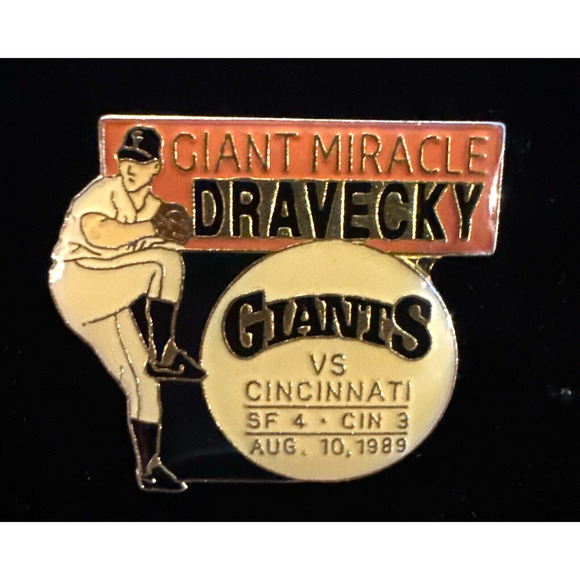 San Francisco Giants PIN Vintage 1990 Chevron Baseball "Giant Miracle--Dravecky" - Picture 1 of 4